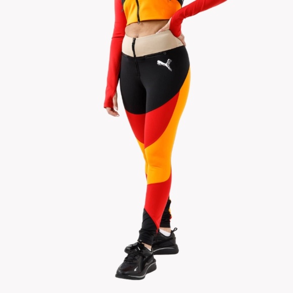 PUMA Orange red & black colorblock leggings | Active style | Medium * - Picture 2 of 11